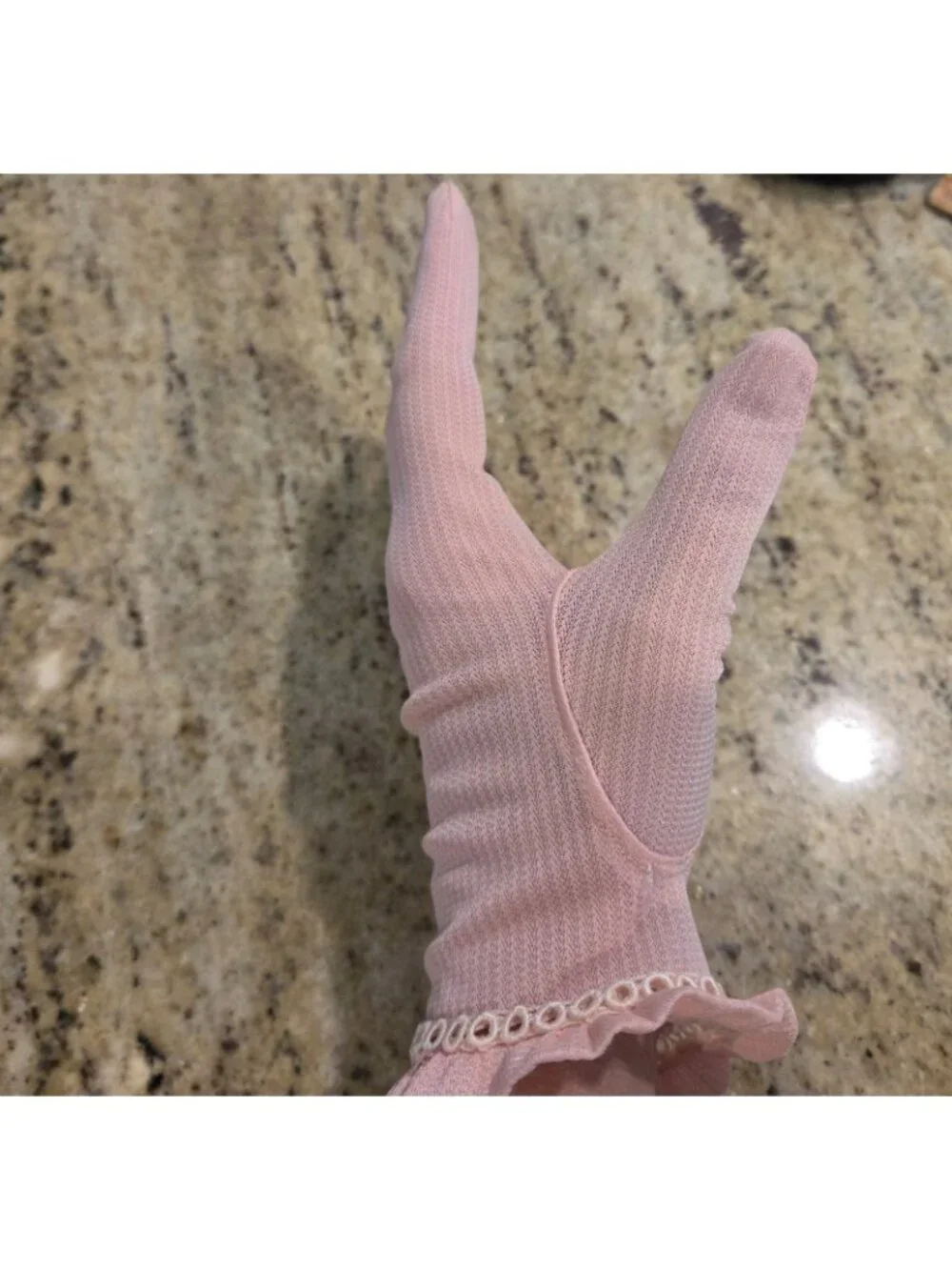 Vintage Womens Size L/XL Pink Nylon Formal Gloves Ruffle Wrist